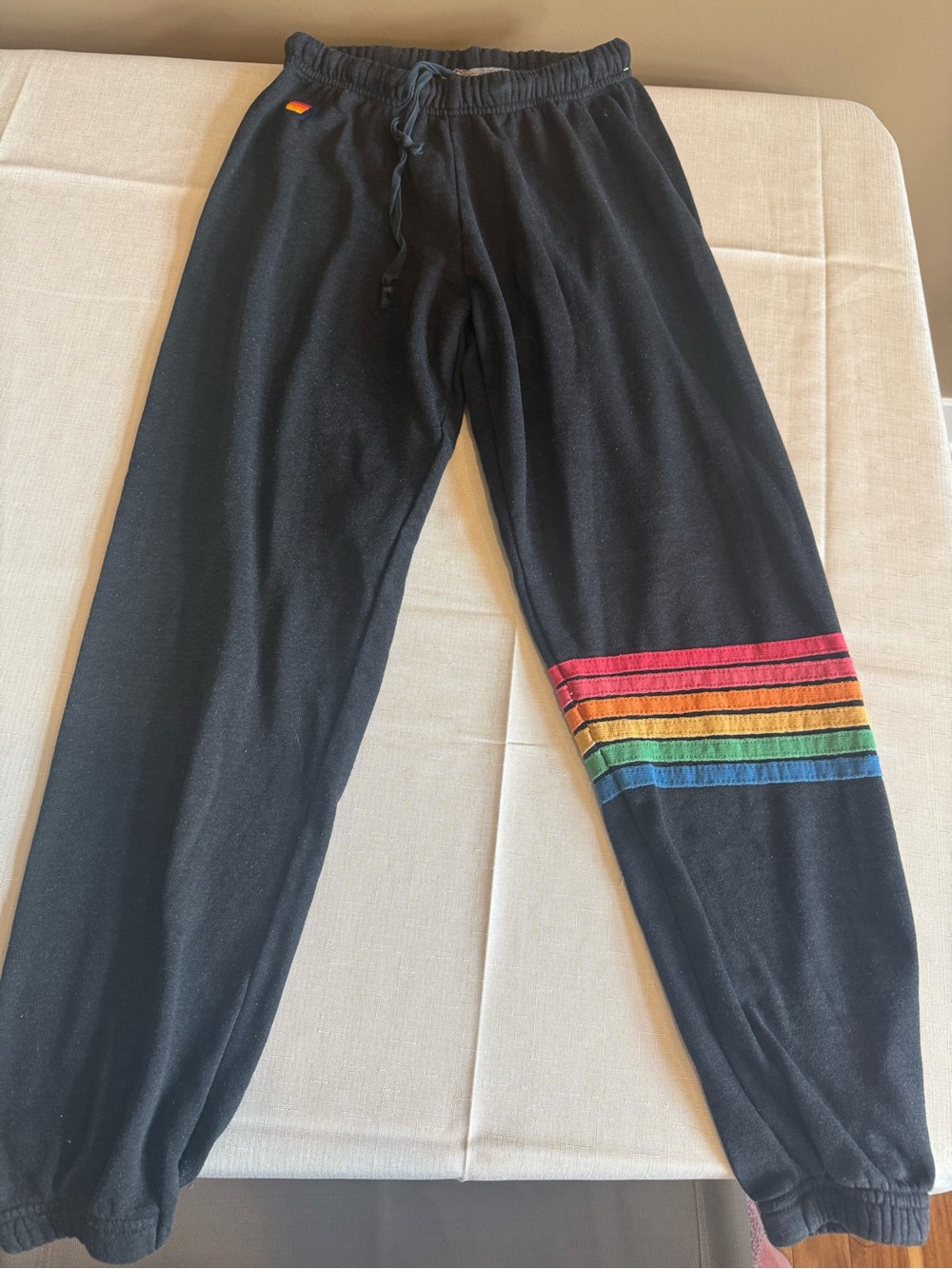 Aviator Nation Black Sweatpants with Rainbow Stripes